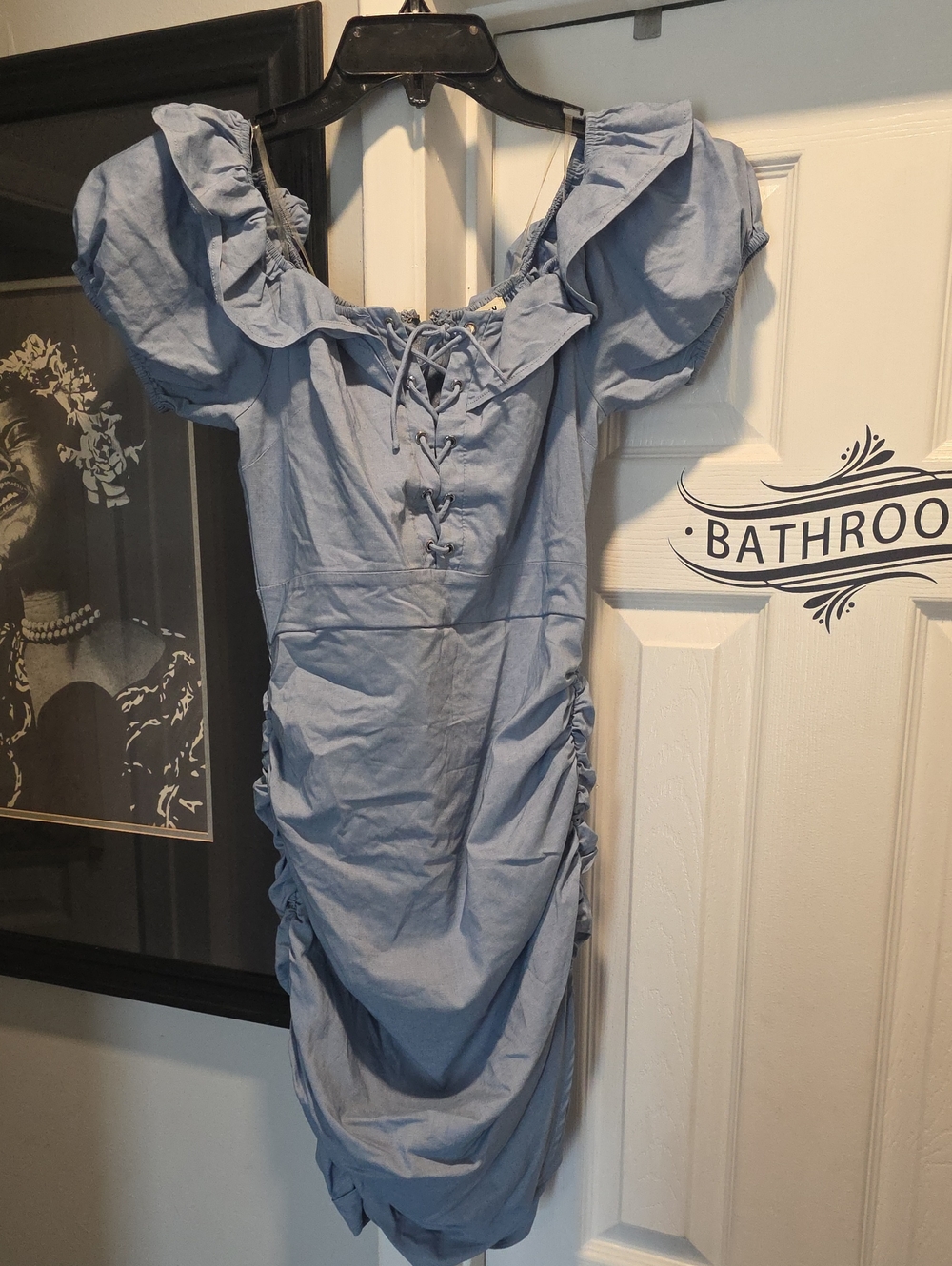 privy Light Blue Lace-Up Puff Sleeve Midi Dress